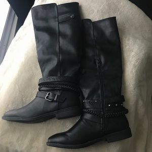 Wide Calf Black Boots (slightly below knee length)